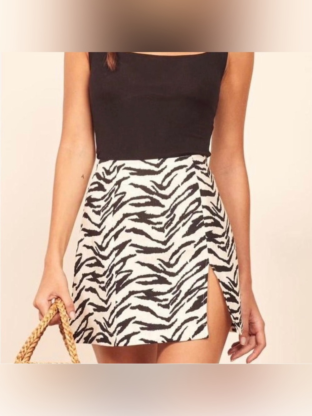 Reformation Cady Zebra Print High Waisted Linen Mini Skirt